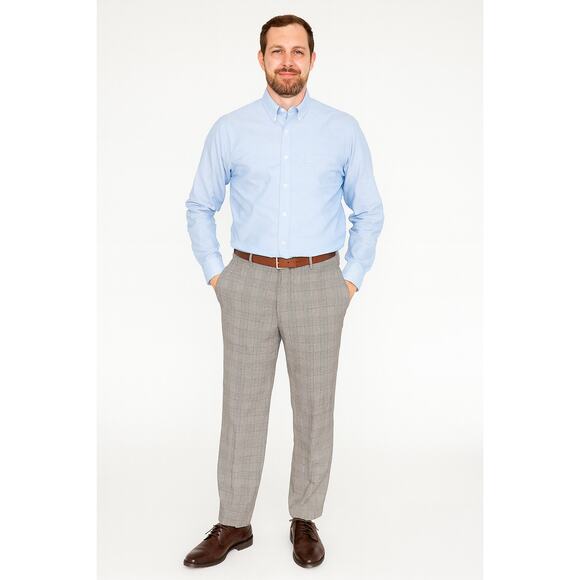 Tommy Hilfiger Modern Fit Stretch Dress Pants - Grey Camel Plaid 34W X30L